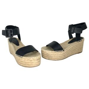 Vince. Abby Black Leather Espadrille Platform Sandals
